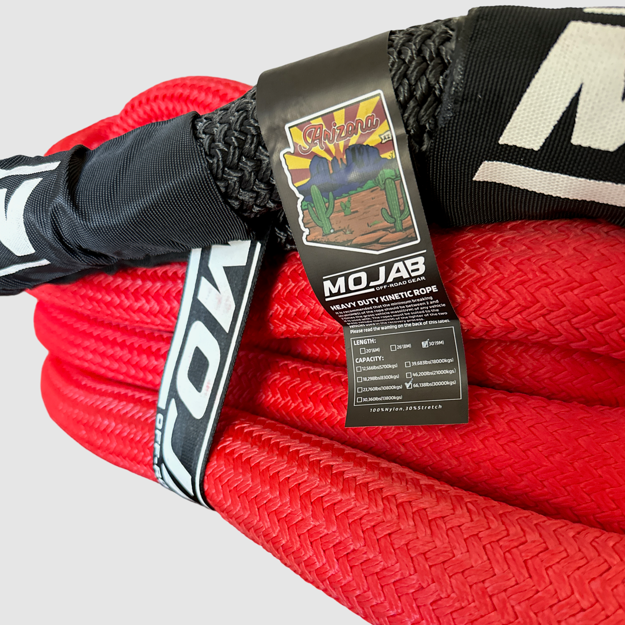 1 1/2” x 30' Kinetic rope with storage bag with tag 66135 lbs MBS and 30% Stretch