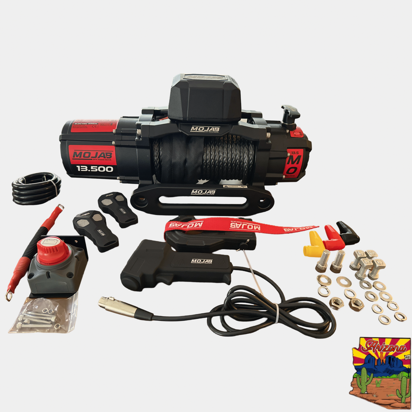 Powerful 13,500 lb electric winch with synthetic rope, wireless controls, IP68 waterproof, ultra-quiet. Ideal for Jeep, Toyota, Bronco, UTV, and off-road recovery.