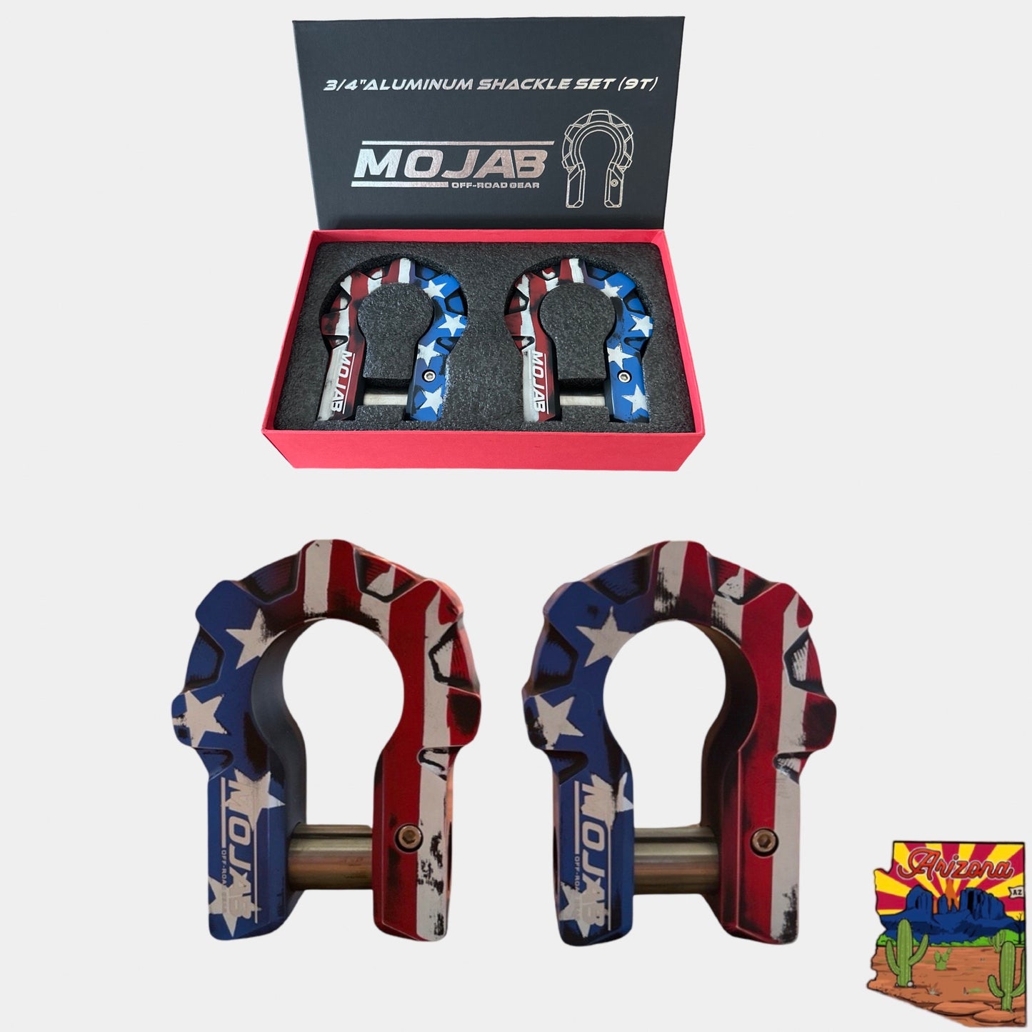 3/4'' Extreme duty Aluminum D-Shackle set (9T) - American Flag