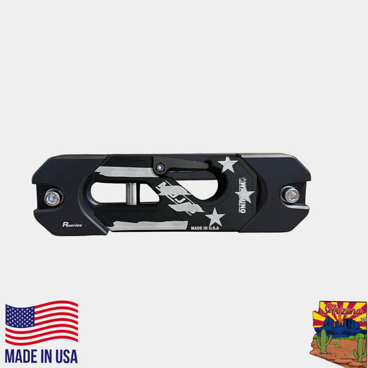 American Flag Black Edition Aluminum Recessed Winch Shackle with Fairlead, closed latch (LIFE TIME WARRANTY*)