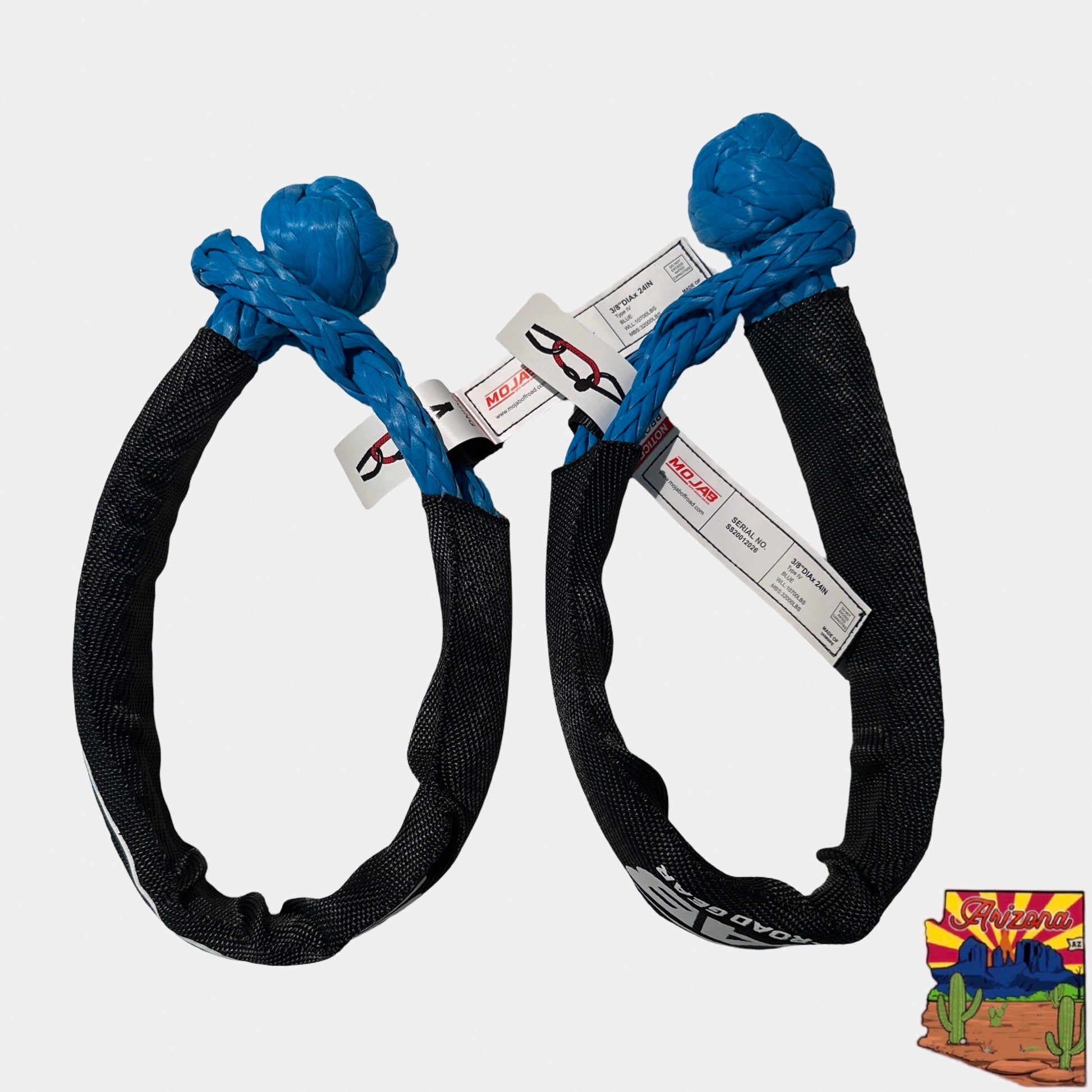 Pair of Blue Soft Shackle 3/8'' x 22”  for Off-road recovery for Jeep overland , Toyota.