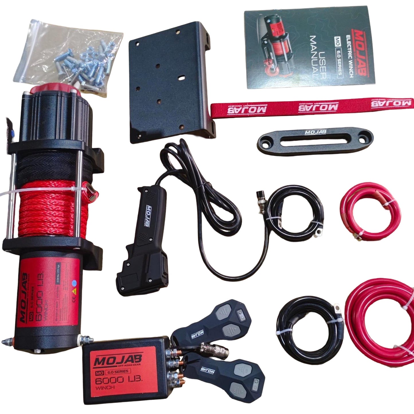 MOJAB electric winch kit with components on a white background