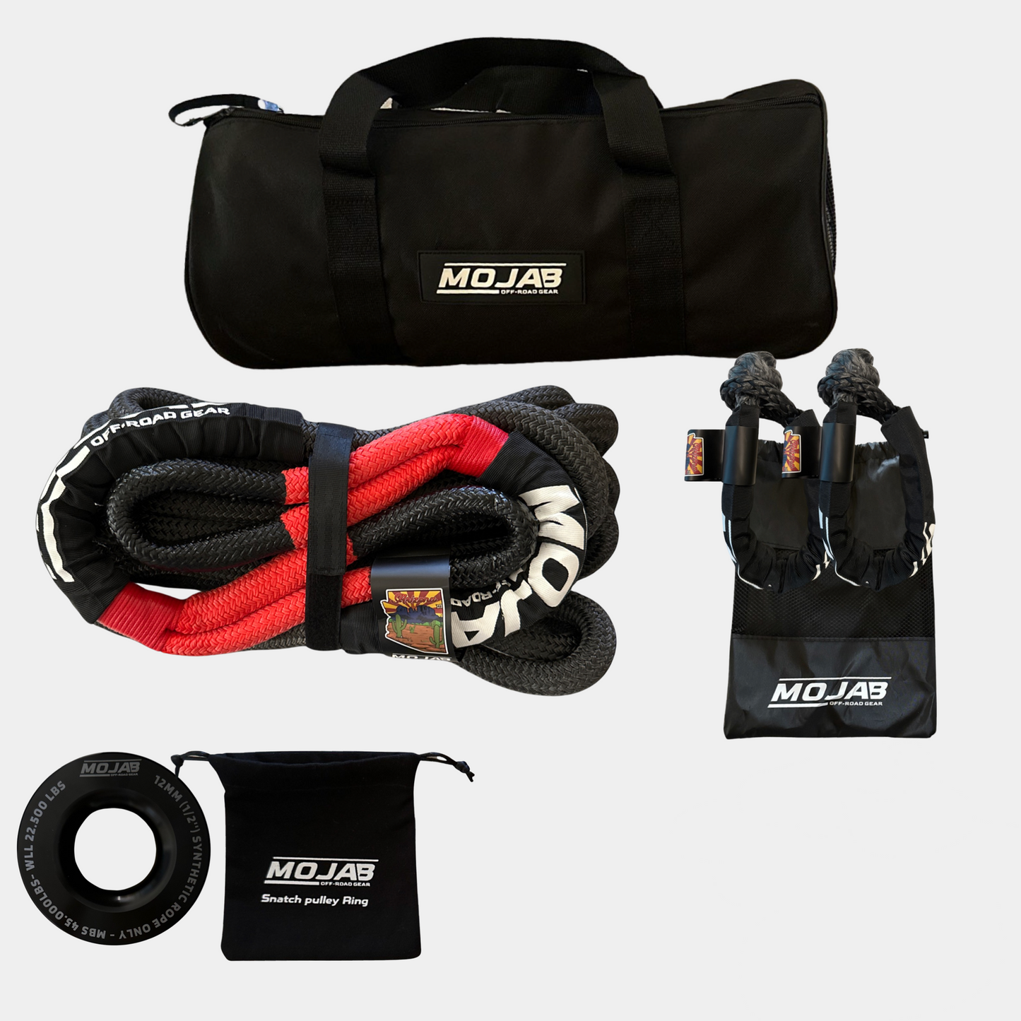 Advanced Recovery Kit for Offroad , kinetic rope, soft shackle (5 items + 2 Storage Bag + 1 Velcro tape).
