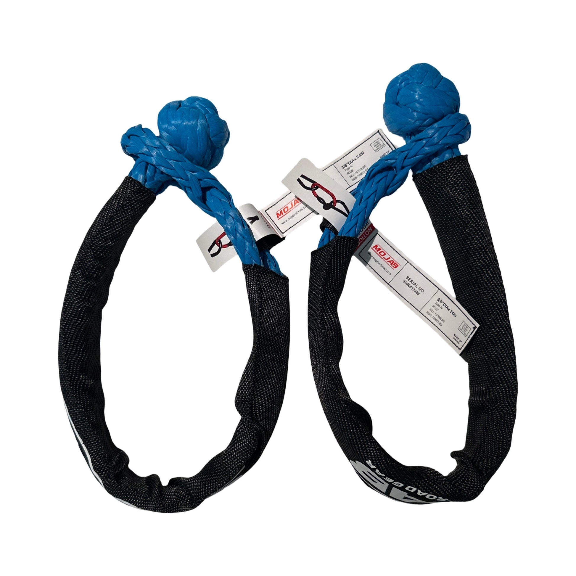 Pair of Blue Soft Shackle 3/8'' x 22”  for Off-road recovery for Jeep overland , Toyota.