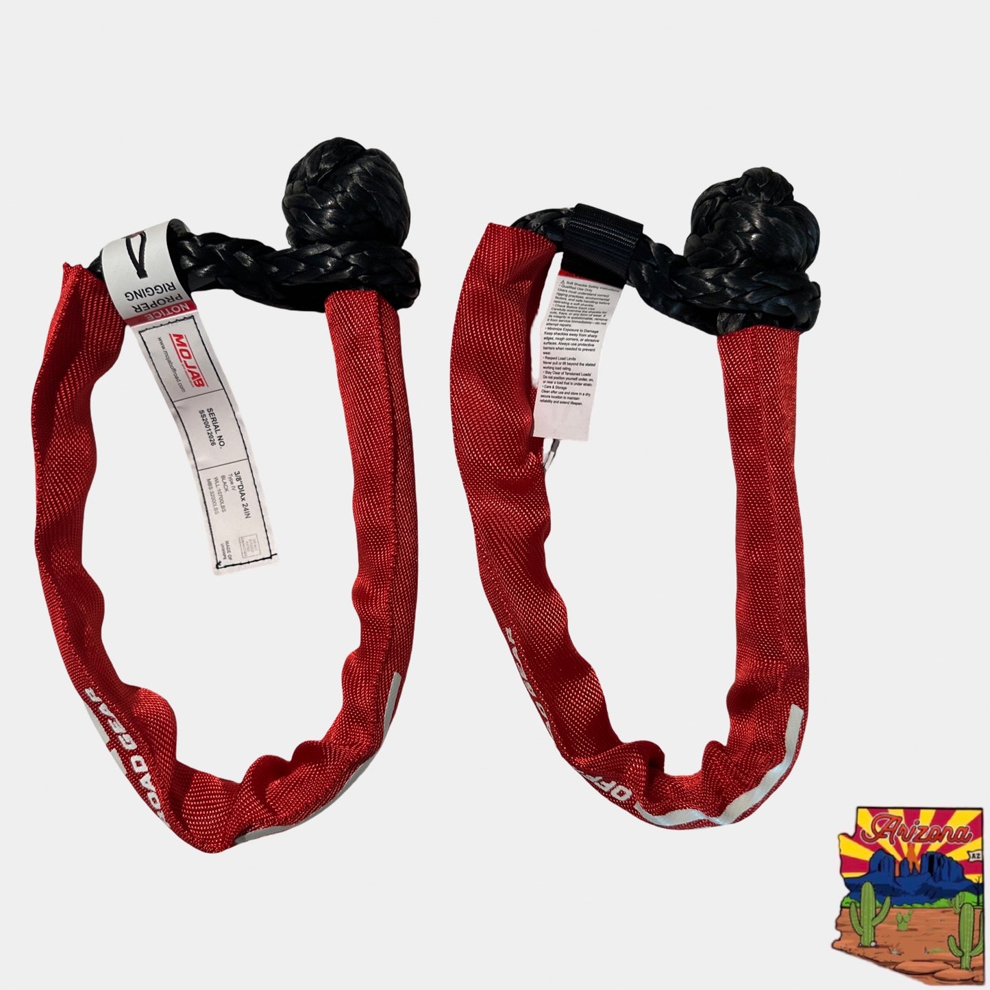 Pair of Red and Black Soft Shackle 3/8'' x 22”  for Off-road recovery for Jeep overland , Toyota.